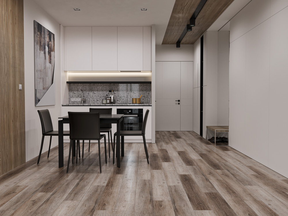 Кварцвиниловый SPC ламинат Cronafloor Wood Дуб Горный ZH-81109-1 1200×180×4 фото в интерьере